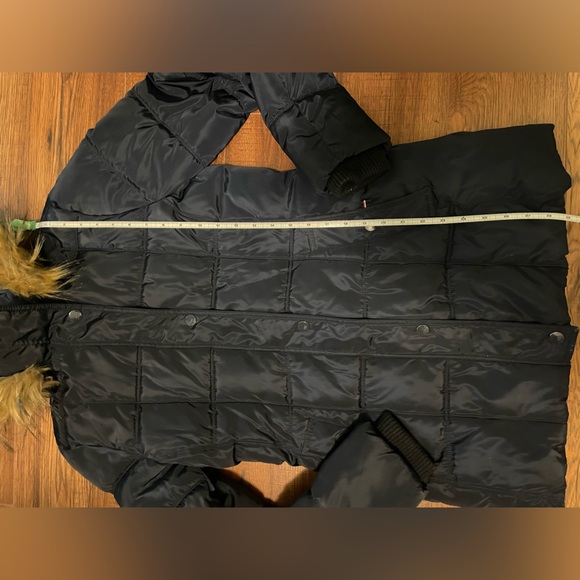 Tommy Hilfiger Navy Blue Faux Fur Hood Puffer Winter Jacket Coat XS Extra Small - Picture 8 of 11